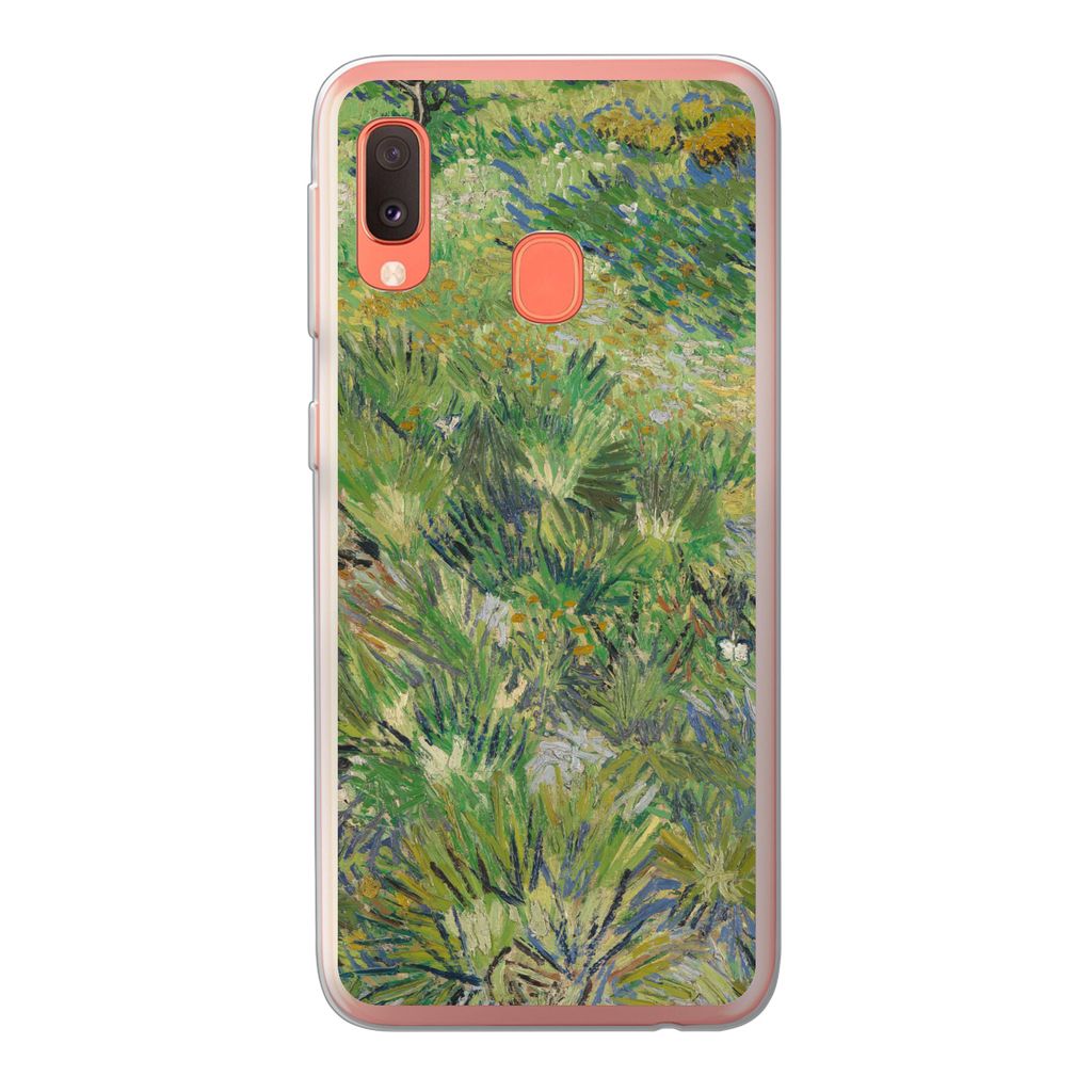 MuchoWow Handyhülle Schutzhülle Hülle für Samsung Galaxy A20e Grasige Wiese mit Blumen und Schmetterlingen - Vincent van Gogh Silikon Softcas...
