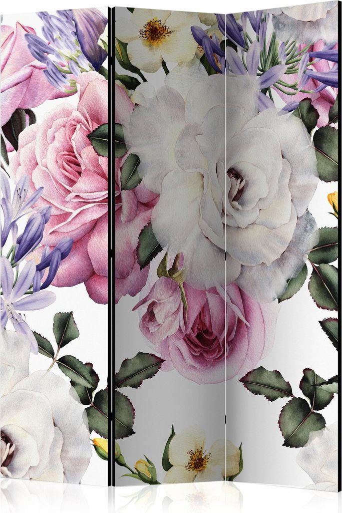 Neuheit! Dekorativer Paravent Raumteiler Trennwand Foto-Paravent Spanische Wand XXL BLUMEN ROSEN PÄONIEN GARTEN 135x172 cm b-B-0558-z-b