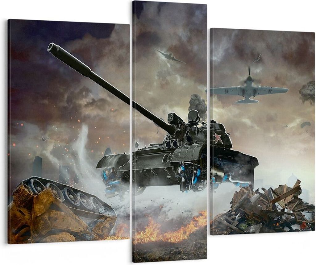 Bild auf Leinwand - Leinwandbild - Krieg Panzer Airplain Schlacht - 95x80cm - Wand Bild - Wanddeko - Leinwanddruck - Bilder - Kunstdruck - Wanddeko...