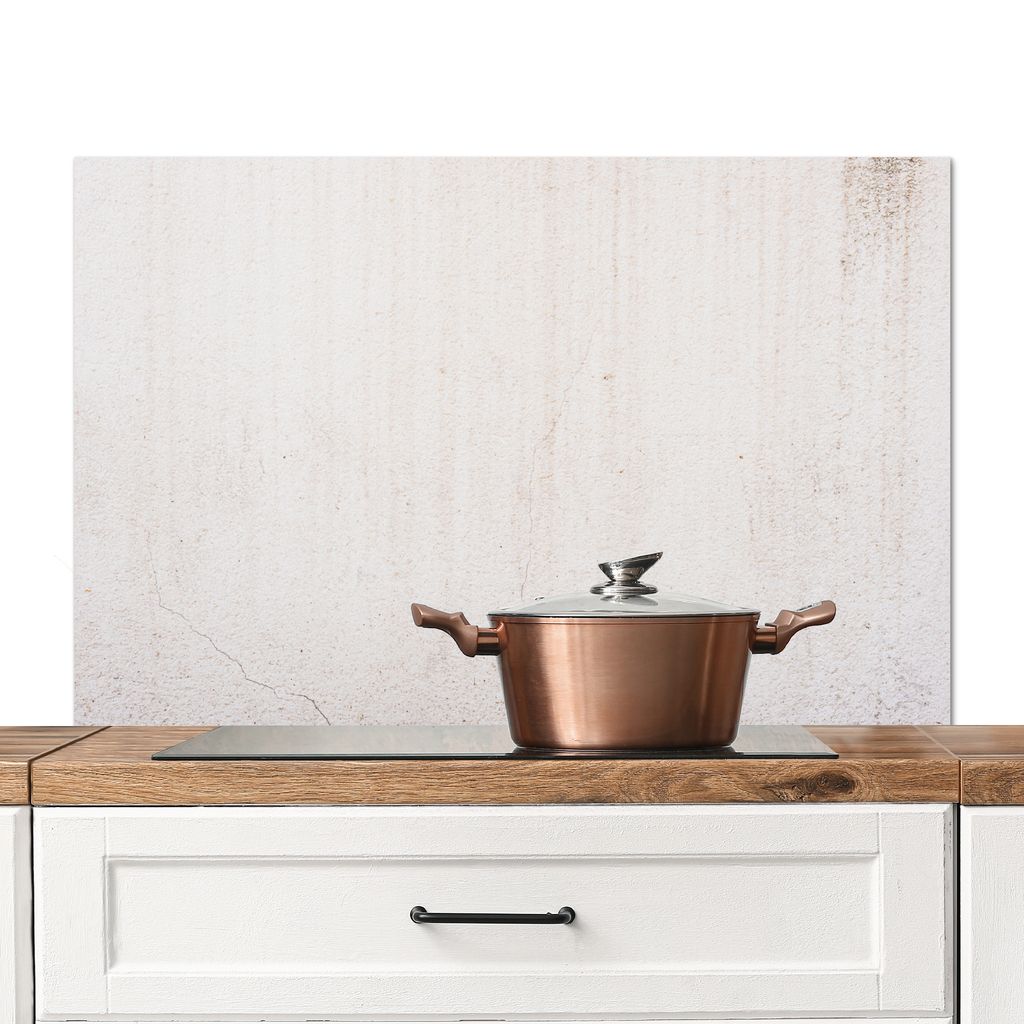 KitchenYeah Spritzschutz Küche - Küchenrückwand - Wandschutz für Herd und Spüle - Beton - Wand - Weiß 100x65 - Alu-Dibond (Alternative zum ...