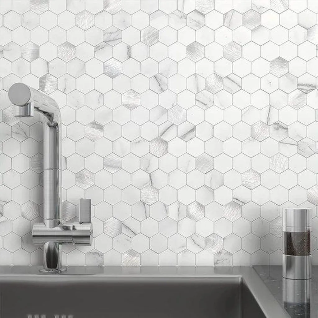 Stickers Muraux 3D Résistants à la Chaleur pour Cuisine - Motif Hexagone