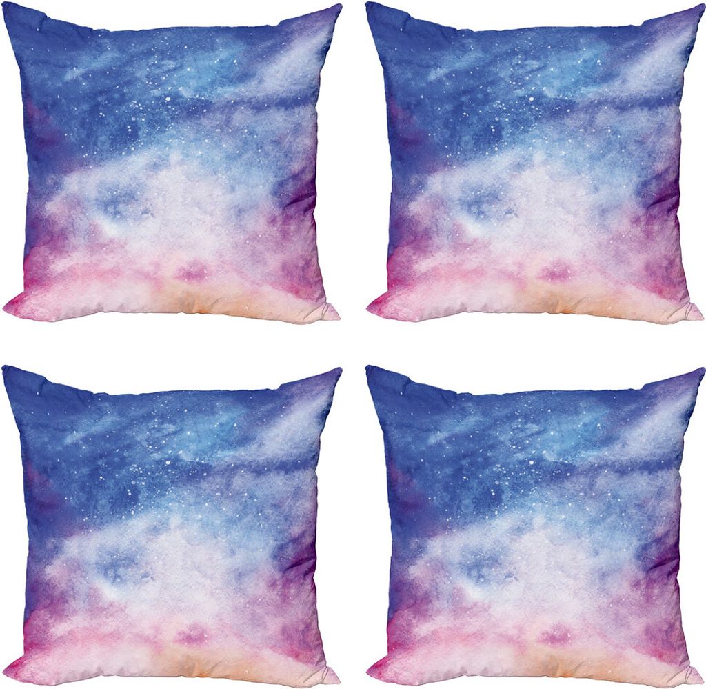 ABAKUHAUS Navy und Blush Kissenbezug Set (4 Stück), Aquarell Raum, Moderner Doppelseitiger Digitaldruck, 40 cm x 40 cm, Blau, Rosa, Lachs