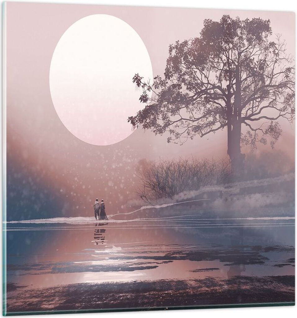 Bilder auf glas - Einteilig - Mond Paar Baum - 70x70cm - Glasbilder - Wandbilder - Bilder - zum Aufhängen bereit - Wanddekoration aus Glas - Glas ...