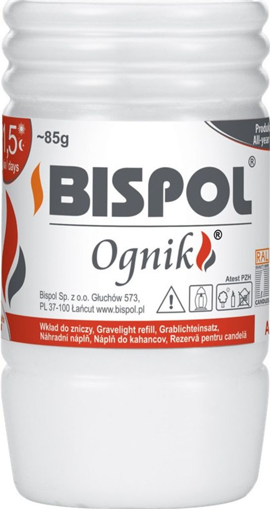 Bispol, Ognik WP0, Wkład do zniczy, parafinowy, 1 sztuka Zdjęcie produktu 
