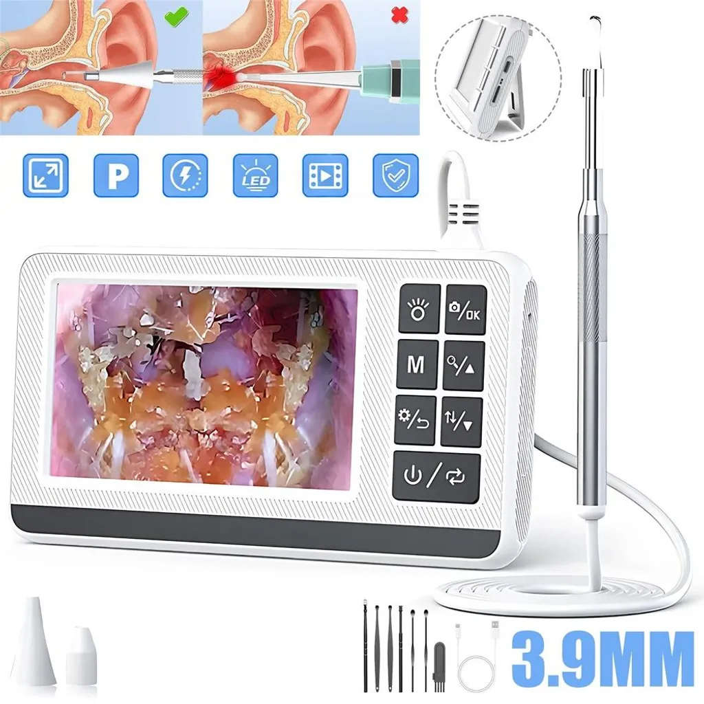 Nettoyeur de cérumen avec caméra otoscope HD IP67 et 6 LED blanches