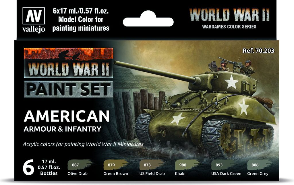 Vallejo Model Color Set 70203 American Armour & Infantry Airbrush Farben