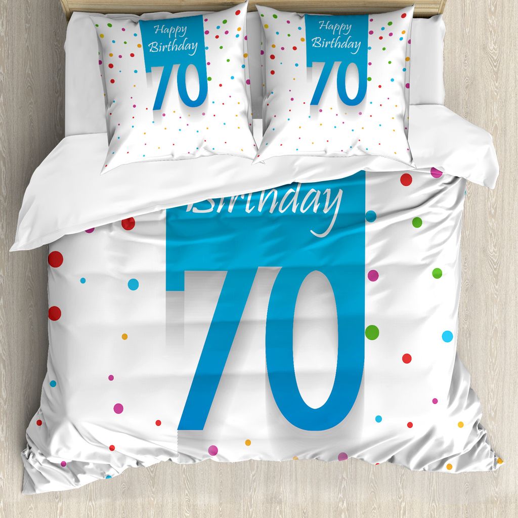 ABAKUHAUS 70. Geburtstag Bettbezug, Punkte Alles Gute zum Geburtstag, Milbensicher Allergiker geeignet mit Kissenbezügen, 200 cm x 200 cm - 80 x 8...
