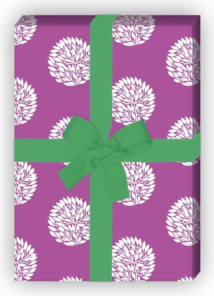 Schickes Designer Geschenkpapier mit großen Laub Punkten in lila - G6318, 32 x 48cm