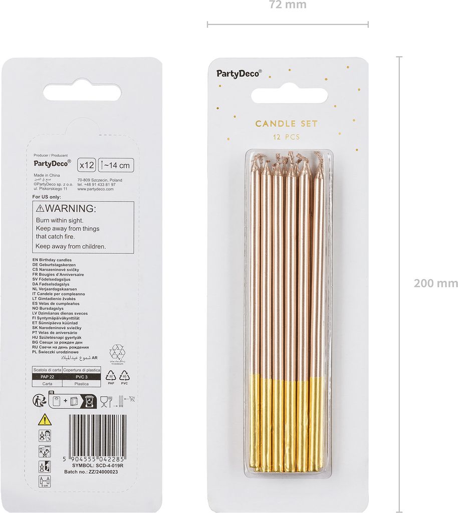 Geburtstagskerzen 14cm glatt 12er Set Rosegold / Gold