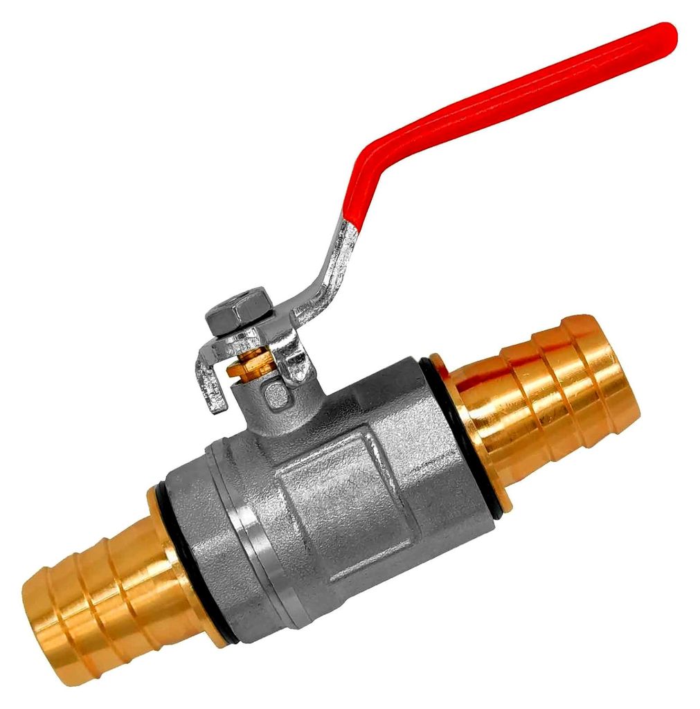 1" Zoll Kugelhahn IG x IG DN25 aus Messing mit rotem Stahlhebelgriff + 2 Schlauchtüllen Außendurchmesser 25mm mit Dichtungen für 1" Wasserschlau...