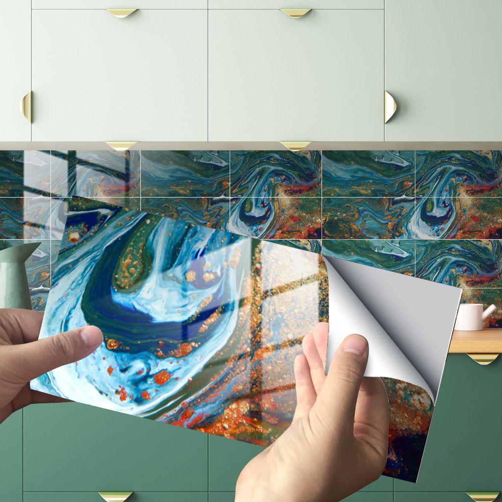 COOL-i Fliesenaufkleber 4 Stück PVC 30×15cm für Küche, Bad, Dusche, Marmormuster Steinoptik