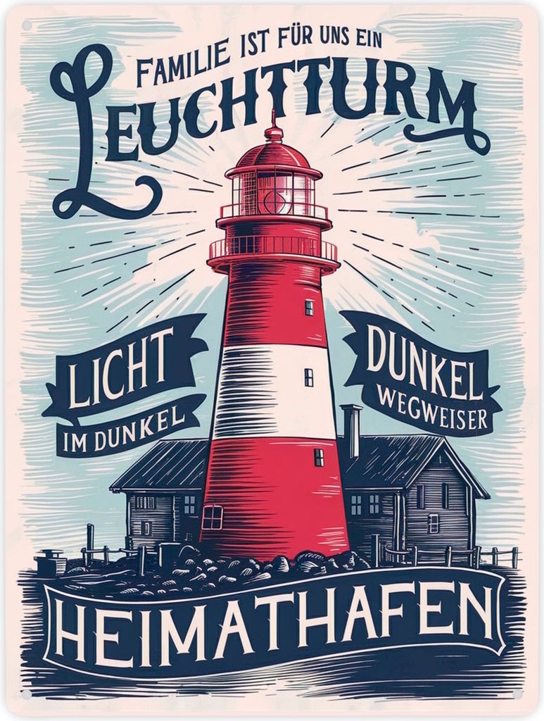Familie ist für uns ein Leuchtturm Metallschild XXL in 28x38 cm