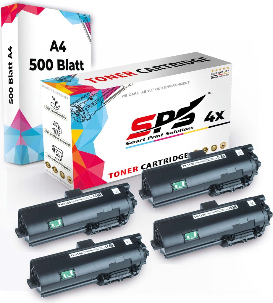 Druckerpapier A4 + 4x Multipack Set Kompatibel für Kyocera Ecosys M 2135 DN/KL3 (1T02RV0NL0/TK-1150) Toner Schwarz