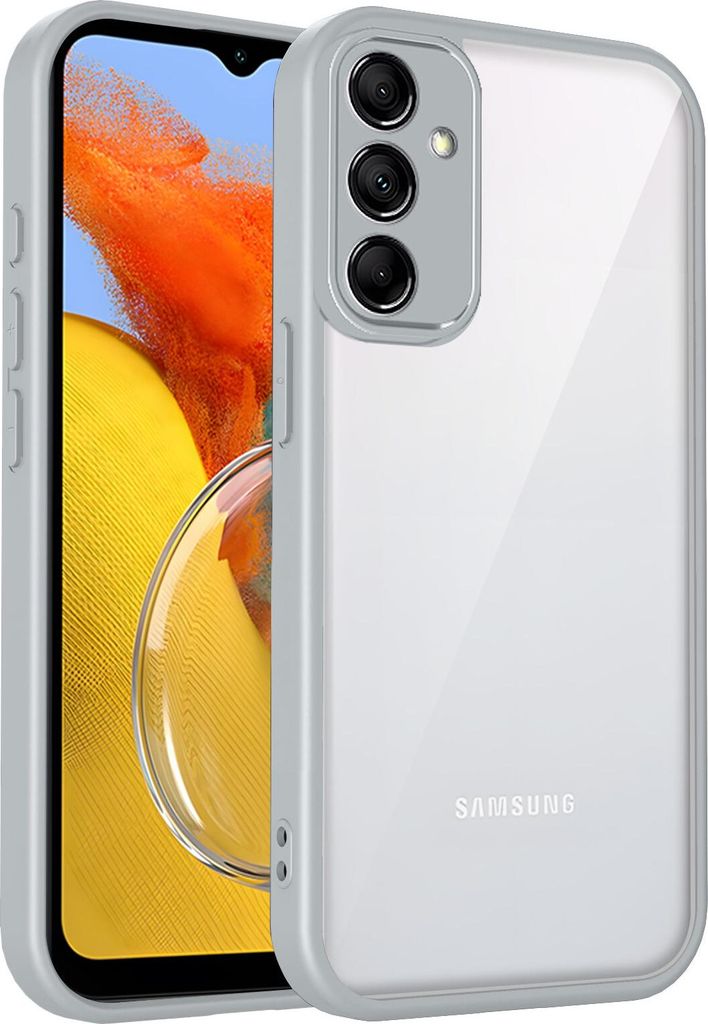 Hülle für Samsung Galaxy M14 5G Transparente Rückseite TPU Bumper Stoßfest Handyhülle Grau
