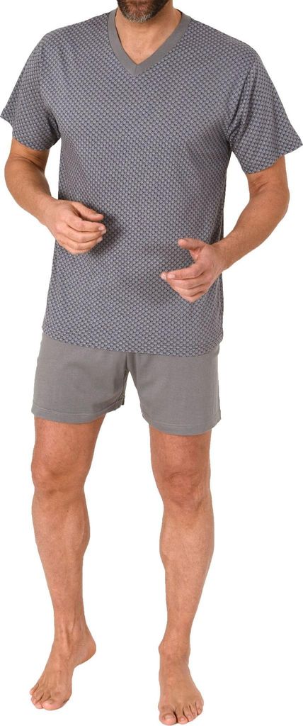Normann Herren Schlafanzug kurz Shorty Pyjama aus 100 % Baumwolle ; grau , 54