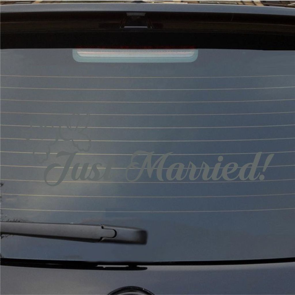 Heckscheibenaufkleber Just Married Tauben Liebe Hochzeit 55x16,5 cm Grau Auto Aufkleber Sticker