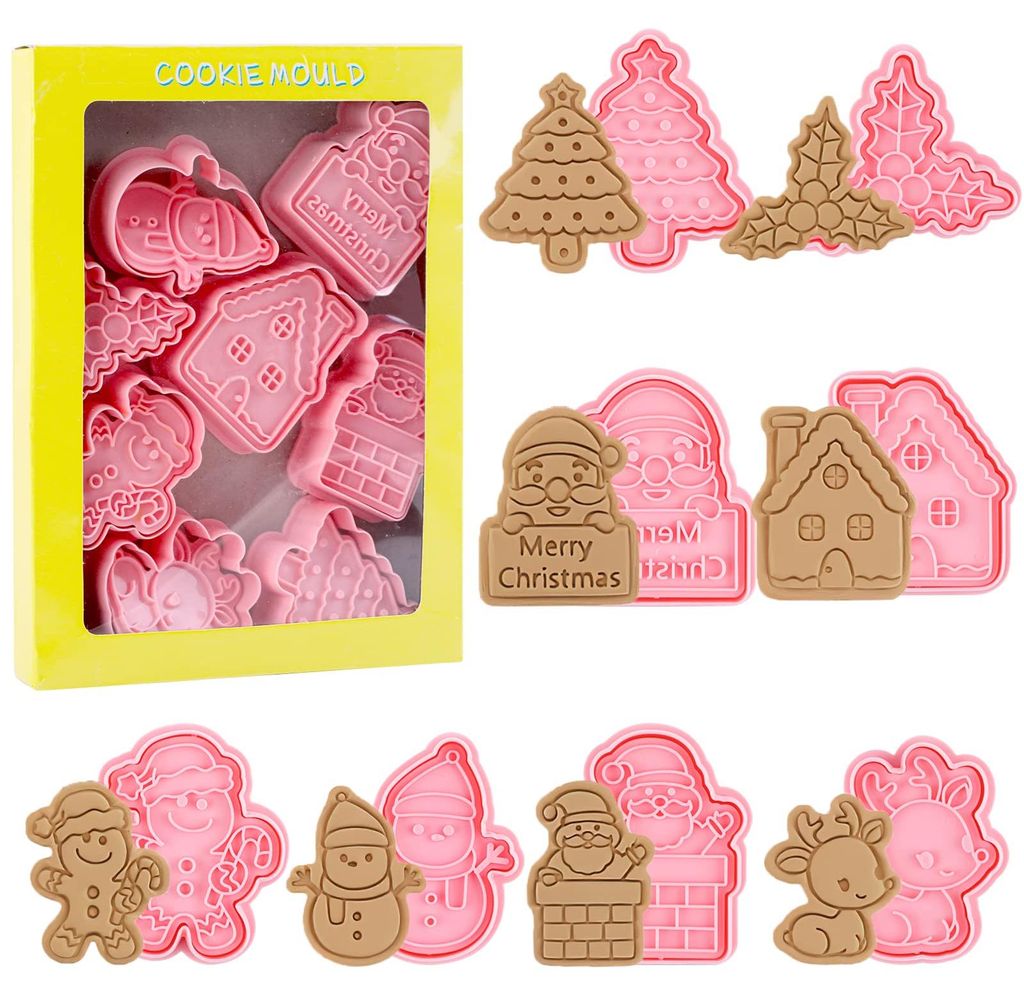 Weihnachtsplätzchenausstecher, 8-teiliges Set, 3D-Weihnachtsplätzchenausstecher für thematische Torten, Tortendekoration, Plätzchen, Backen, K...
