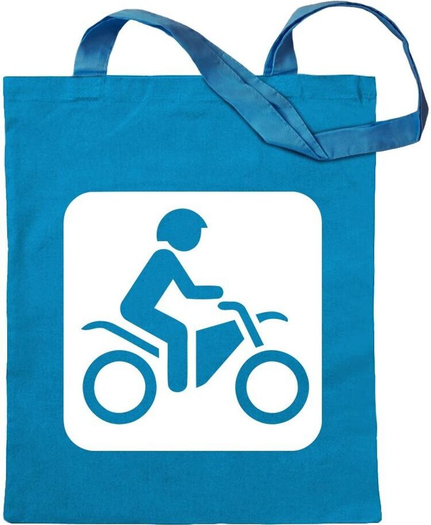 Kiwistar - Baumwolltasche - hellblau - Motorrad Roller Biker Piktogramme - Tragetasche Stoffbeutel Umhängetasche Langer Henkel