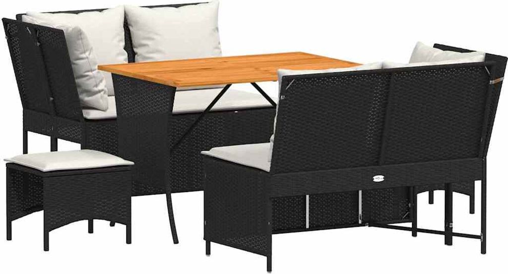 5-tlg. Garten-Sofagarnitur mit Kissen Schwarz Poly Rattan
