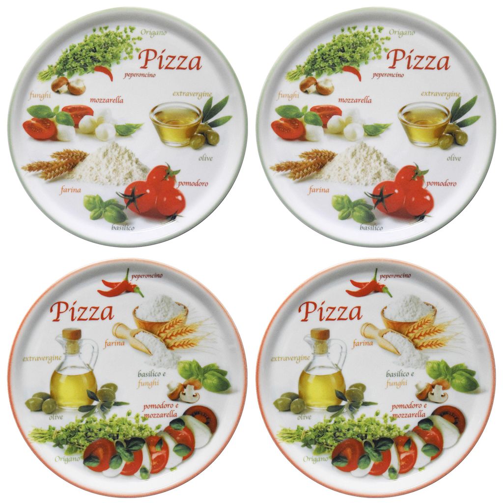 4er Set Pizzateller Napoli Green & Red Ø 33,8 cm Platte Produktbild 