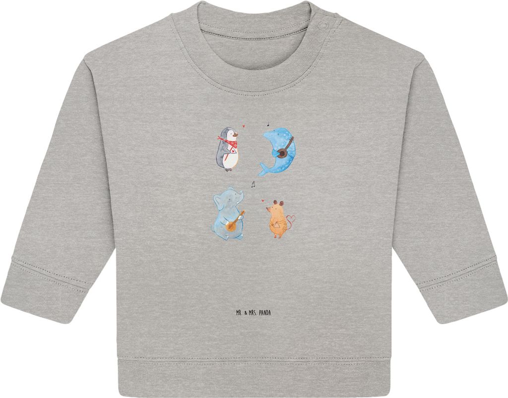 Mr. & Mrs. Panda Organic Baby Pullover Big Band 6. - 12. Monat - Heather Grey - Geschenk, Gitarre, Lustige Sprüche, Musik, Hund, Pinguin, Elefant,...