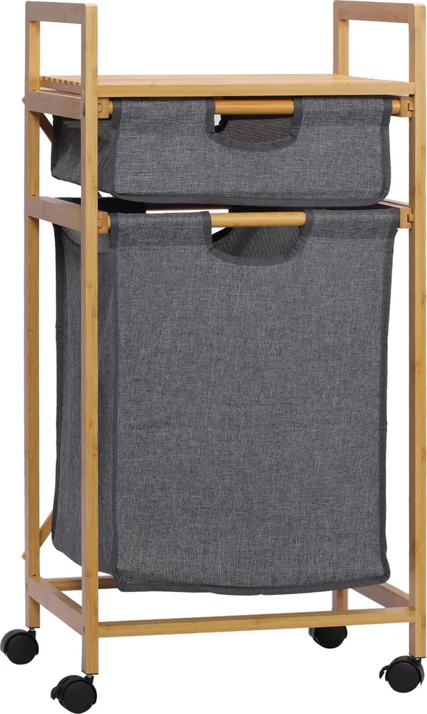 Panier à linge pour tri sélectif 2 bacs - Meuble de rangement bambou