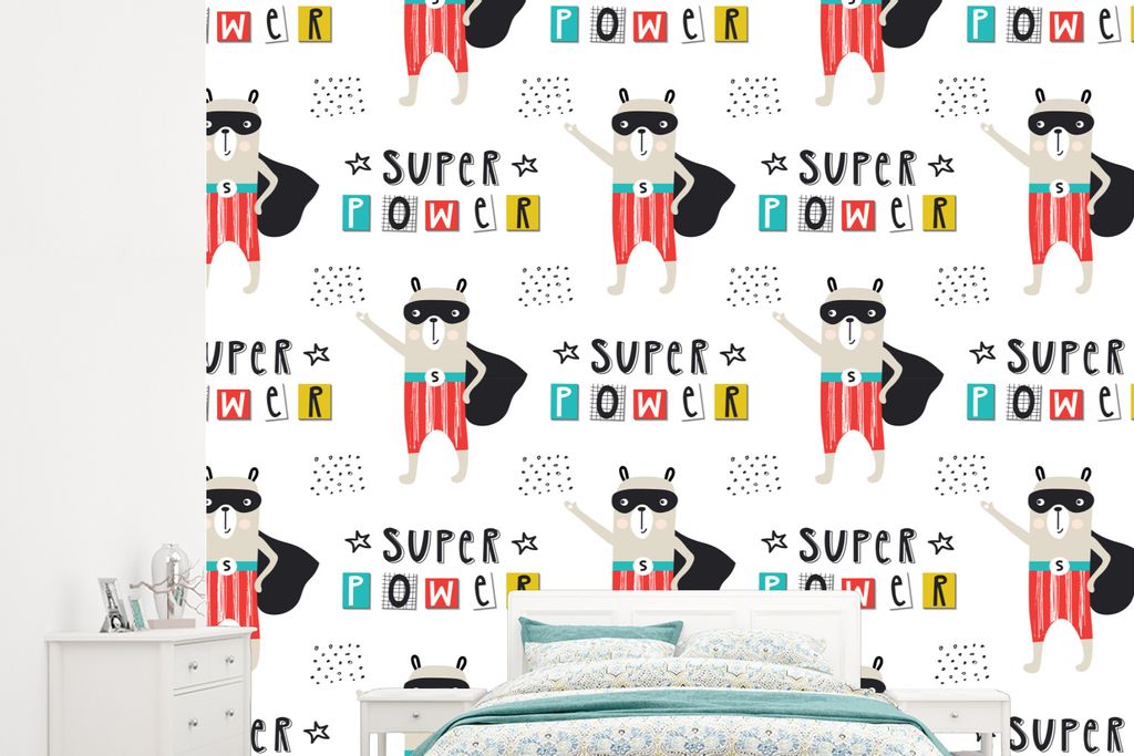 MuchoWow Fototapete für Wohnzimmer oder Schlafzimmer Wandtapete Vinyl Motivtapete Jungen - Muster - Superheld - 245x220 cm - Gemustert