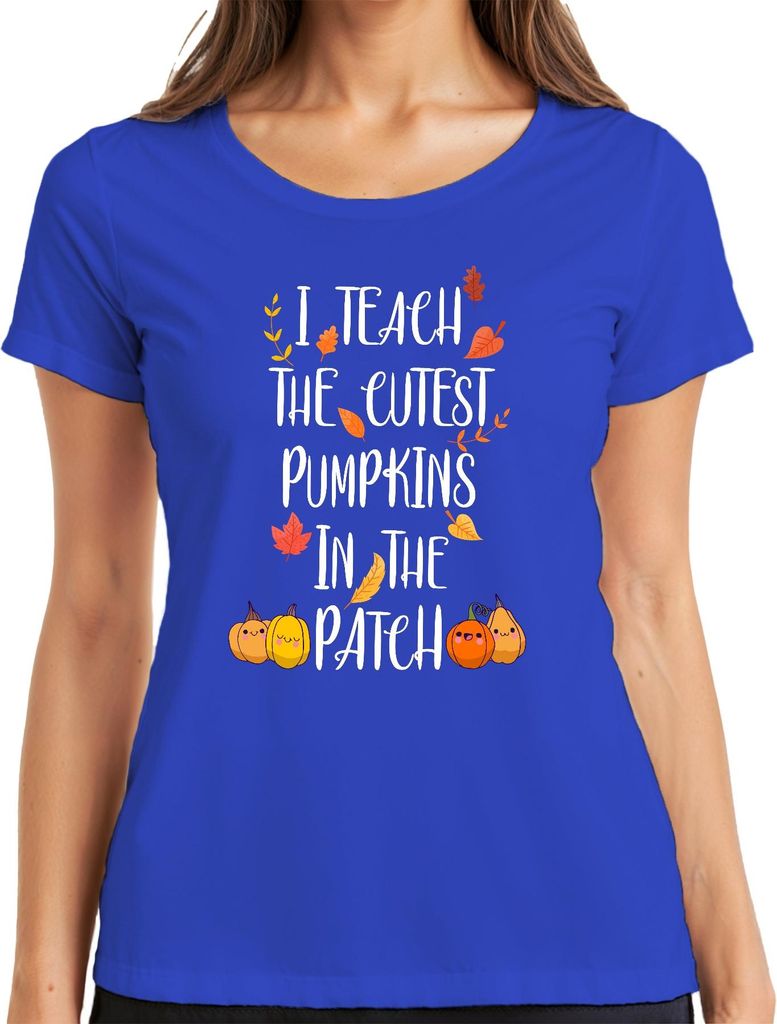 I Teach The Cutest Pumpkins In The Patch Lehrerin Geschenk Herbst Damen T-Shirt, Blau, XL