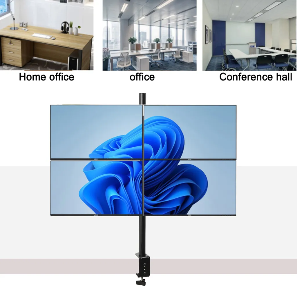 Support Écran LCD Quad réglable en hauteur avec Rotation 360 Degrés