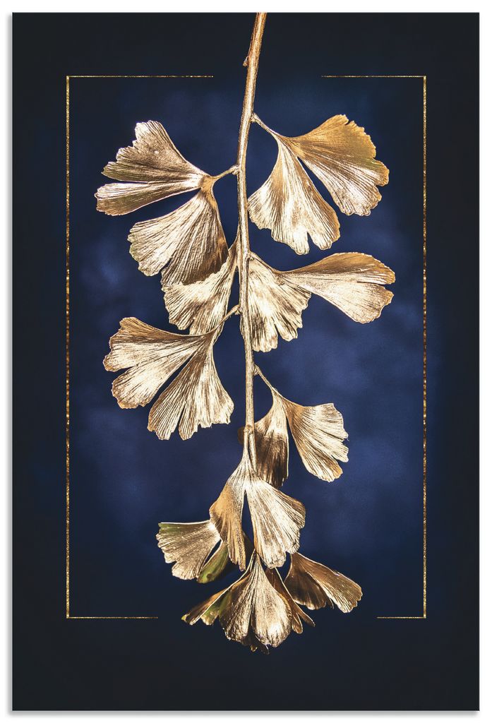 ARTland Wandbild Alu für Innen & Outdoor Goldener Gingko Größe: 80x120 cm