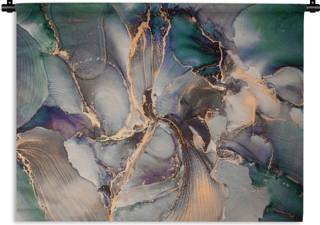 MuchoWow Wandteppich Wandbehang Gold - Blau - Marmor 120x90 cm Tapisserie Dekoration Wandtuch - Wohnen - Aufhänger für die Wand