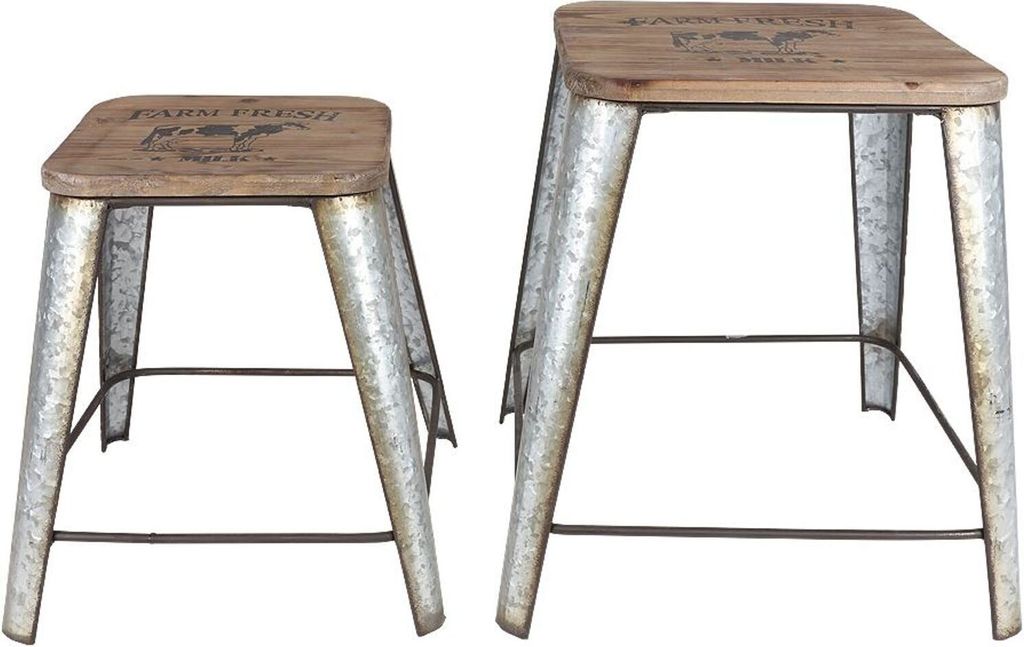 Vintage-Sitzhocker Kuh 2er-Set Beistelltisch Blumentisch Couchtisch Sitzbank