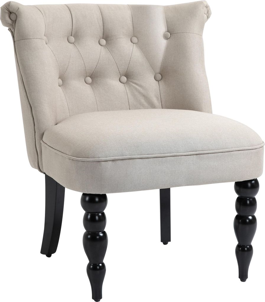 Relaxsessel Vintage Ruhesessel Relaxstuhl Polstersessel Esszimmerstuhl Leinenbezug Holzgestell Beige+Schwarz 67 x 67 x 78 cm