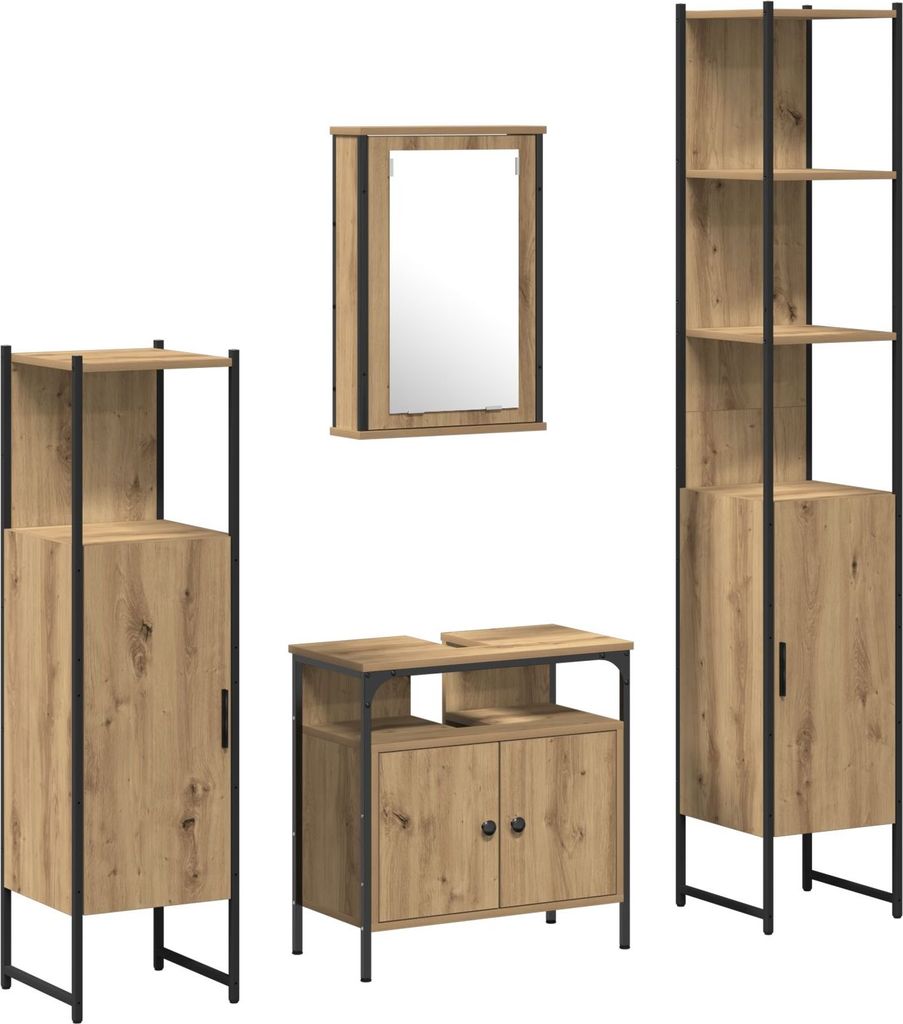 Möbel 4-teiliges Badezimmermöbel Set aus Eichen-Holzwerkstoff - Badezimmer 3334426