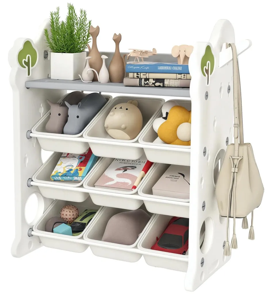 Organisateur jouets chambre enfant - 9 bacs - Montage sur pied 4 niveaux