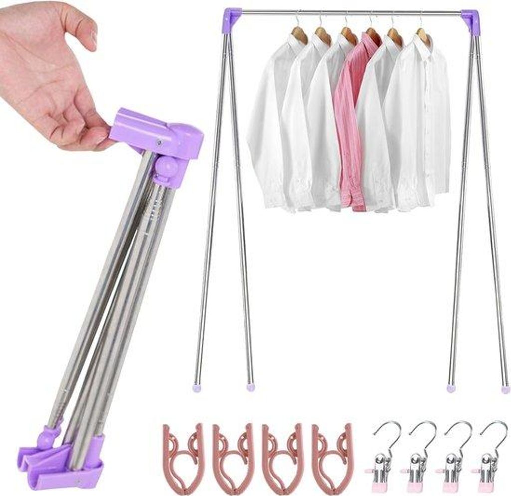 Draagbares, opvouwbare Kledingrek aus Edelstahl, 34-78 cm, für Camping, Reisen, Outdoor.