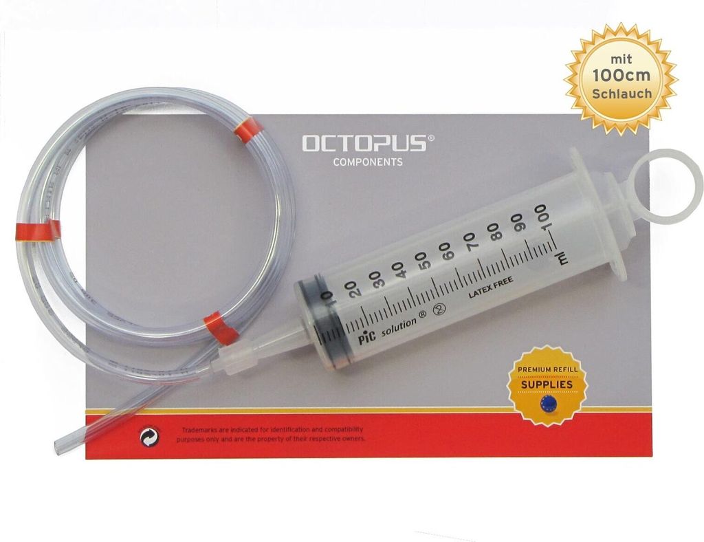 Plastikspritze 100 ml mit 100 cm PVC-Schlauch und 1 Paar Produktbild 