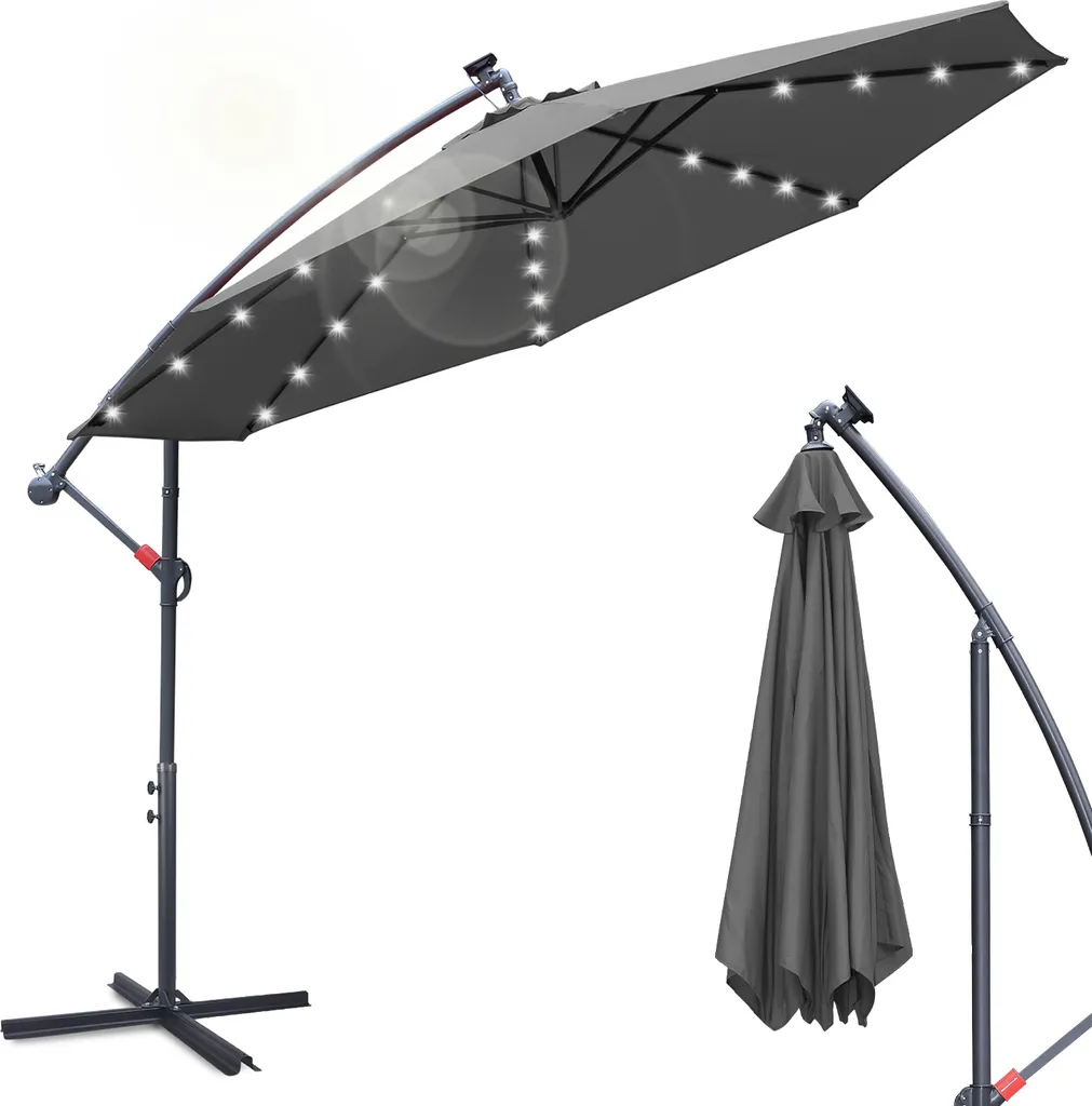 Ombrellone da Giardino 3.5m LED Aopunly 360° - Grigio Design Moderno