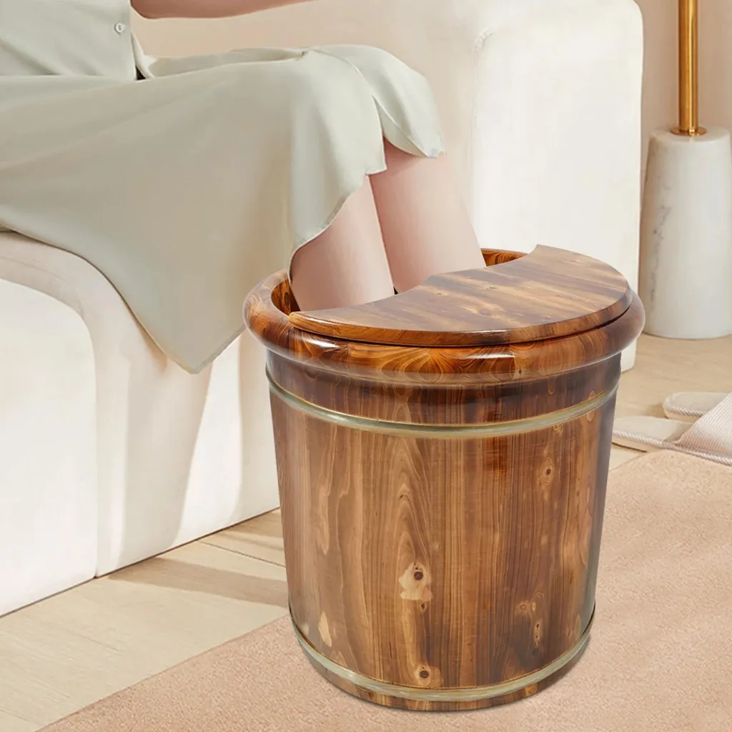 Seau de massage pieds bois 40x40cm avec couvercle hermétique et confort