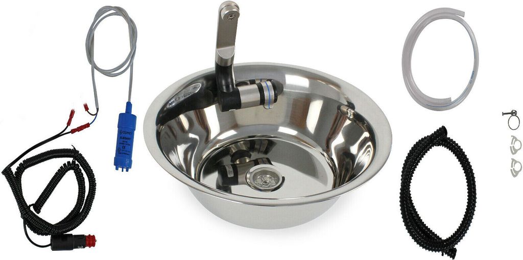 Edelstahl Spülbecken Camping Waschbecken Integriert+ Ablauf 32 cm +Technik womo
