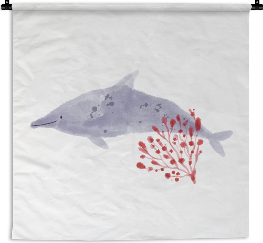 MuchoWow Wandteppich Wandbehang Fische - Pflanzen - Meer - Aquarell 150x150 cm Tapisserie Dekoration Wandtuch - Wohnaccessoires - Modernes
