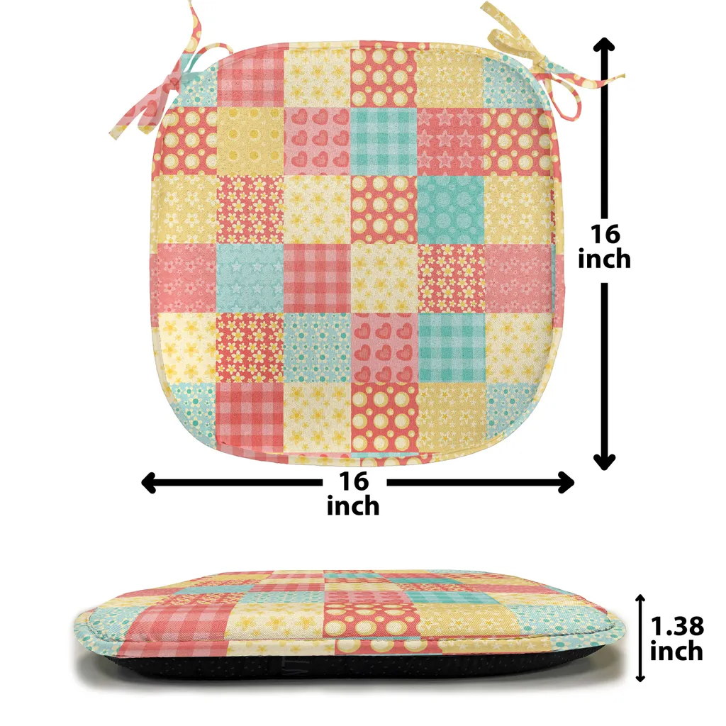 ABAKUHAUS Rivestimento astratto per sedie da sala da pranzo, fiori a pois e strisce, cuscino decorativo impermeabile con cinturini per sedie da cucina, 40 cm x 40 cm, confezione da 12, verde menta, giallo, rosso corallo - 3