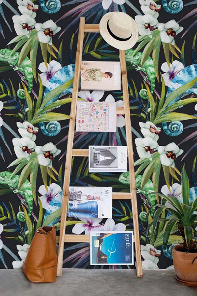 Coloray Fototapete 250x104 cm Latextapete Magicstick - Chamäleon-Dschungelblätter