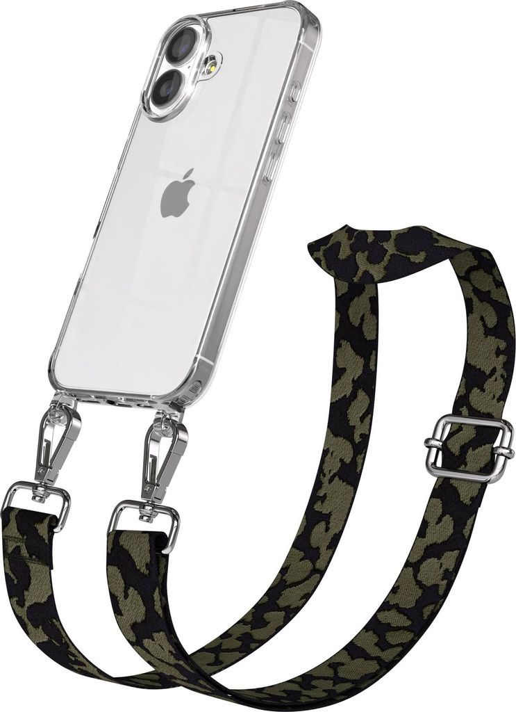 EAZY CASE Handykette - Verstellbarer Trageriemen kompatibel mit Apple iPhone 17, Handykordel mit transparenter Silikon-Hülle, Karabiner Silber, Ca...
