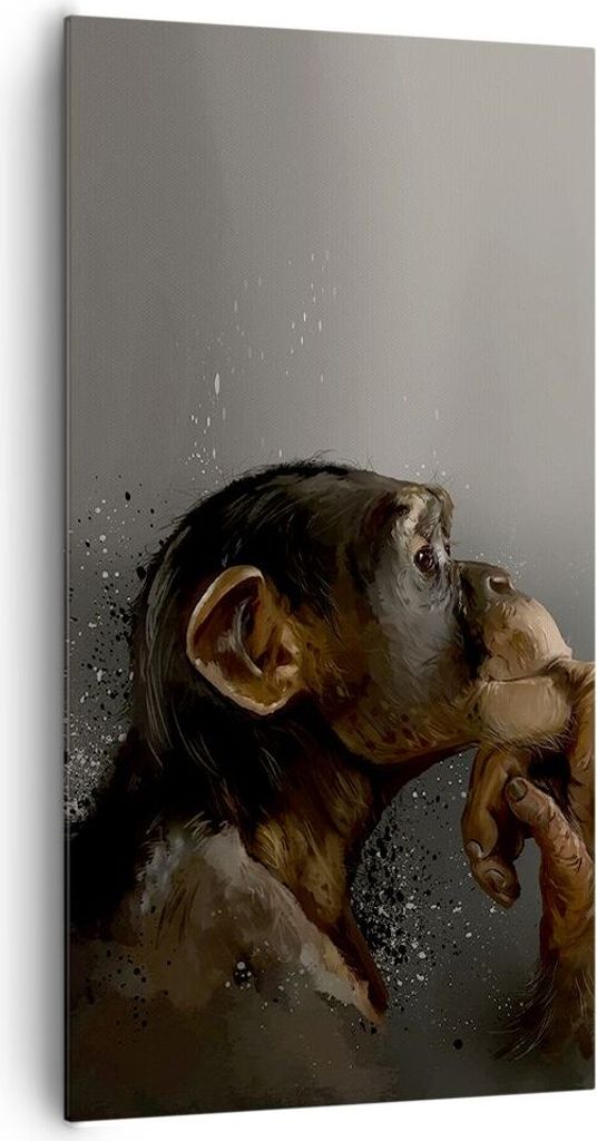 Bild auf Leinwand - Leinwandbild - Einteilig - Schimpanse Porträt Grafik - 65x120cm - Wand Bild - Wanddeko - Wandbilder - Leinwanddruck - Bilder -...