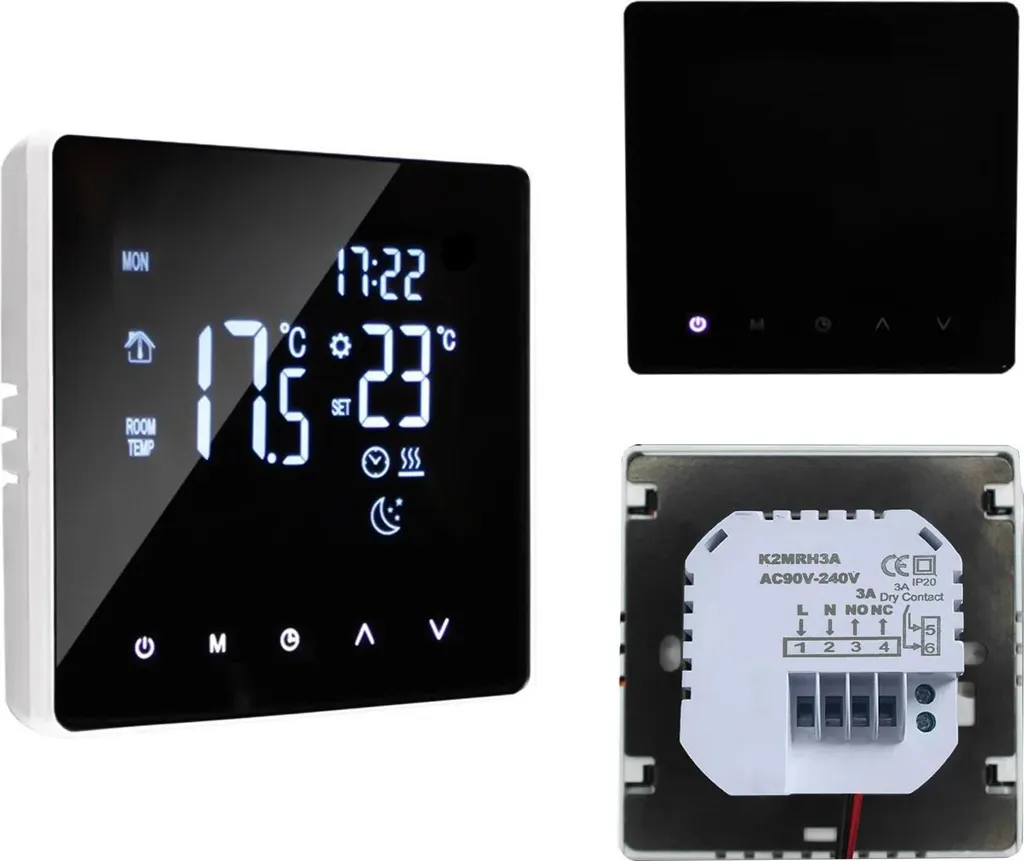 Thermostat d'ambiance intelligent pour chauffage eau 3A LCD Noir T12