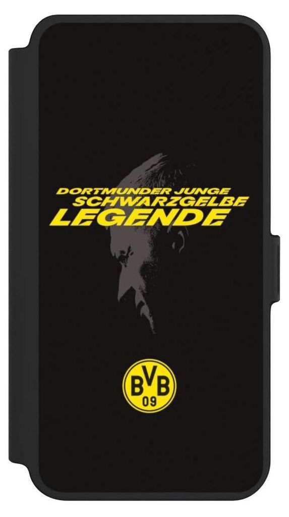 NIVOCASE Klapphülle für Samsung Galaxy S25+ Handyhülle aus Kunst Leder NIVOflip schwarz BVB Borussia Dortmund Marco Reus