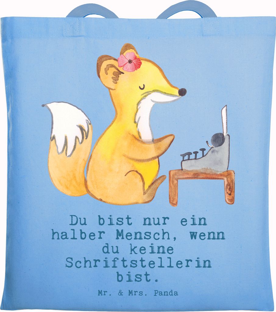 Mr. & Mrs. Panda canvas tasche Schriftstellerin Herz - Sky Blue - Geschenk, Witzig, Beruf, Laptoptasche, Lustig, Spruch, Buchhandlung, Jutetasche, ...