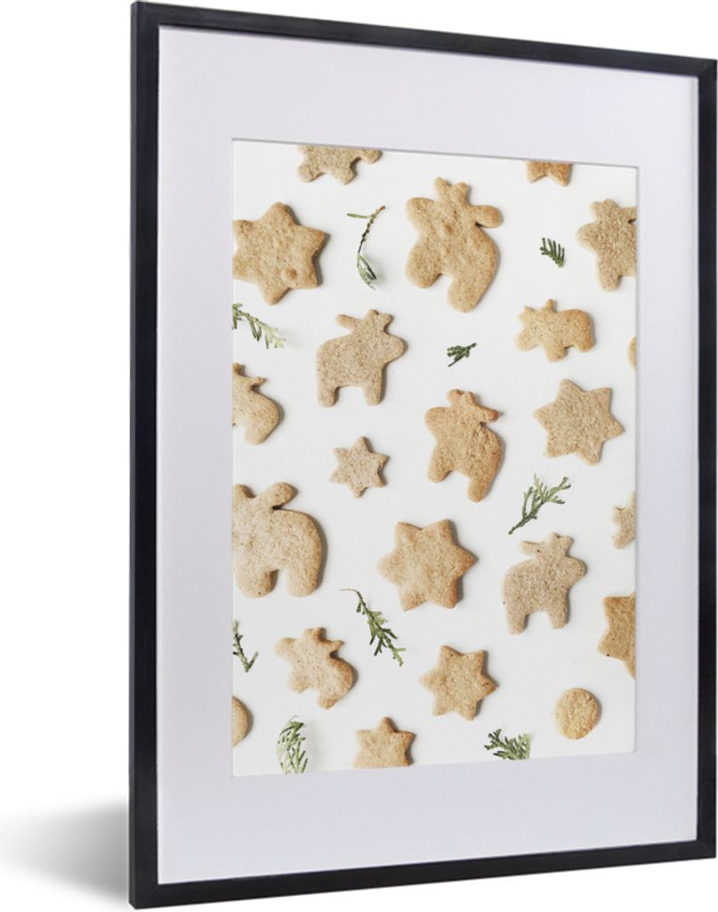 MuchoWow Gerahmtes Poster Winter - Torte - Tannenzweig 30x40 cm - Poster mit Schwarzem Bilderrahmen Wandposter Rahmen Foto Bilder - Wandposter Sc...