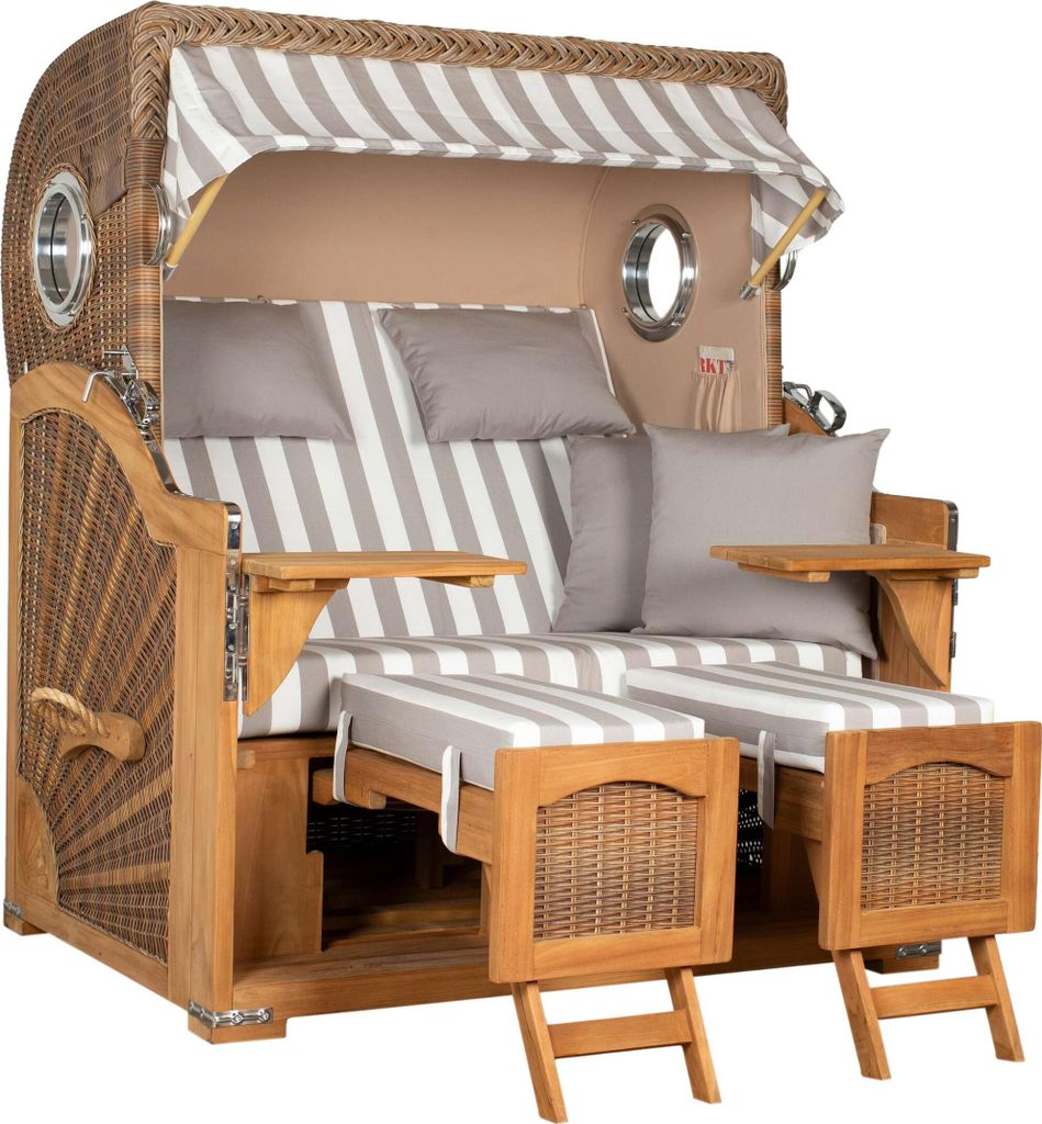Strandkorb Düne Grande Bullauge Teak PE Banana Volllieger 2,5-Sitzer